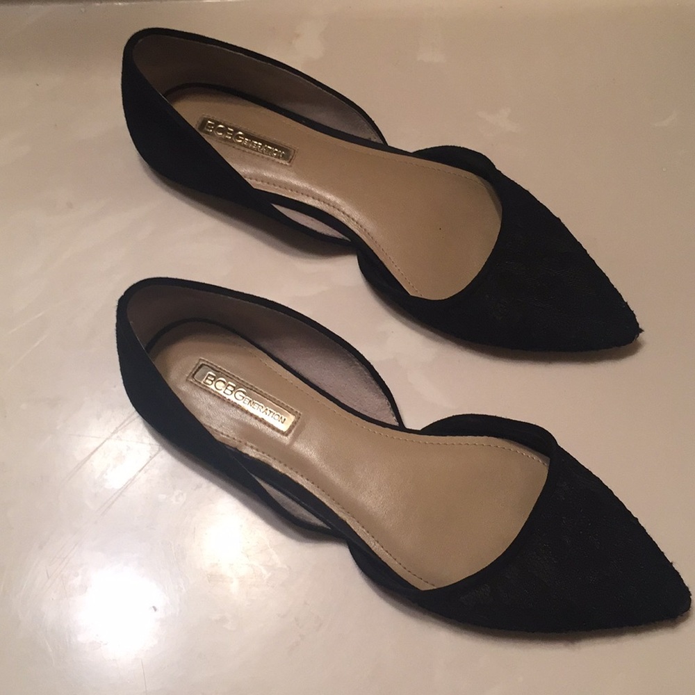 BCBGeneration Black Lace Suede D’Orsey Flats 8